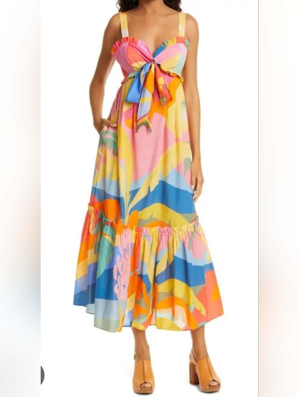 Farm RIO Tropical Sunset Tie-front Maxi Dress